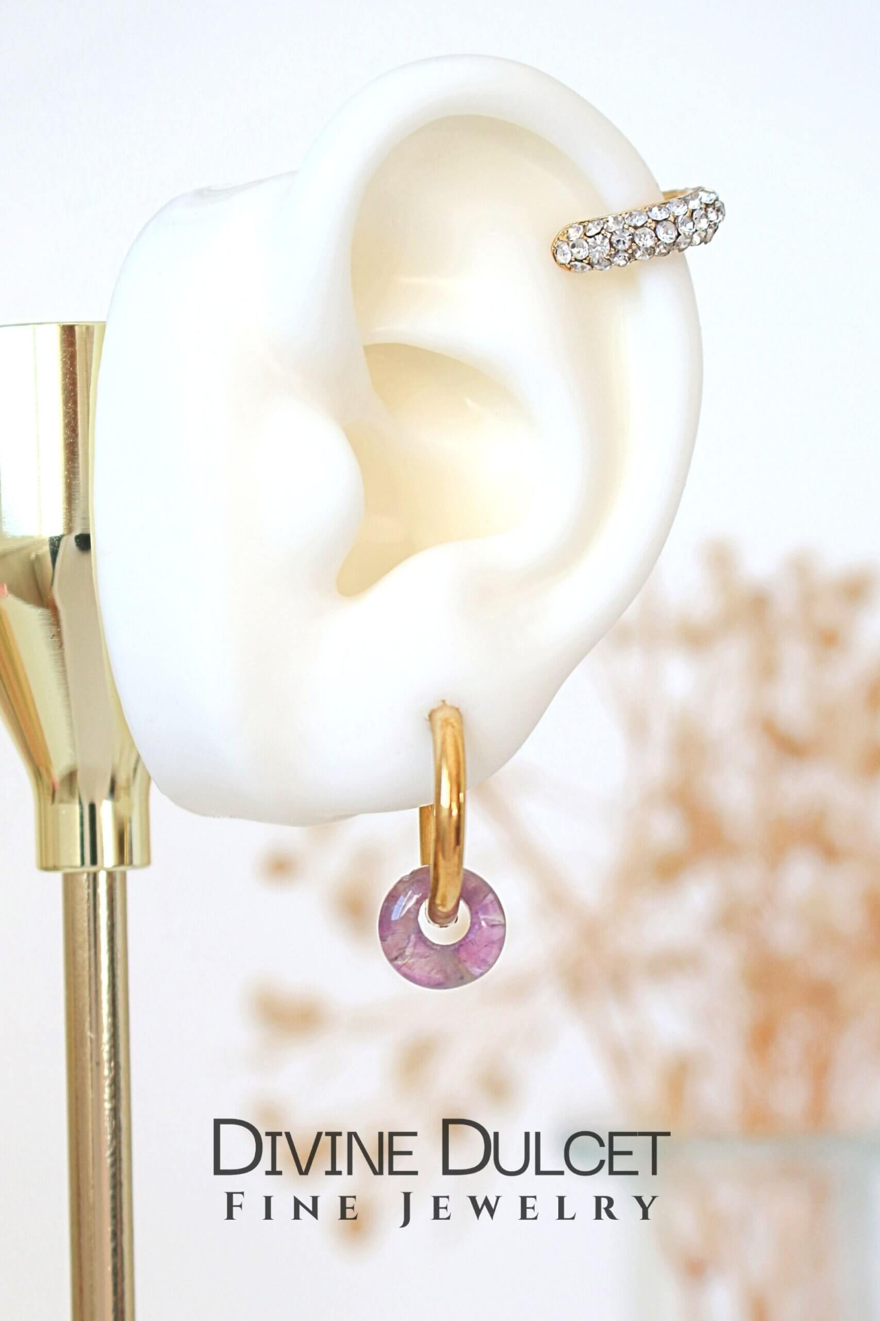 Removable Natural Crystals Beads | 24K Hoop Earrings