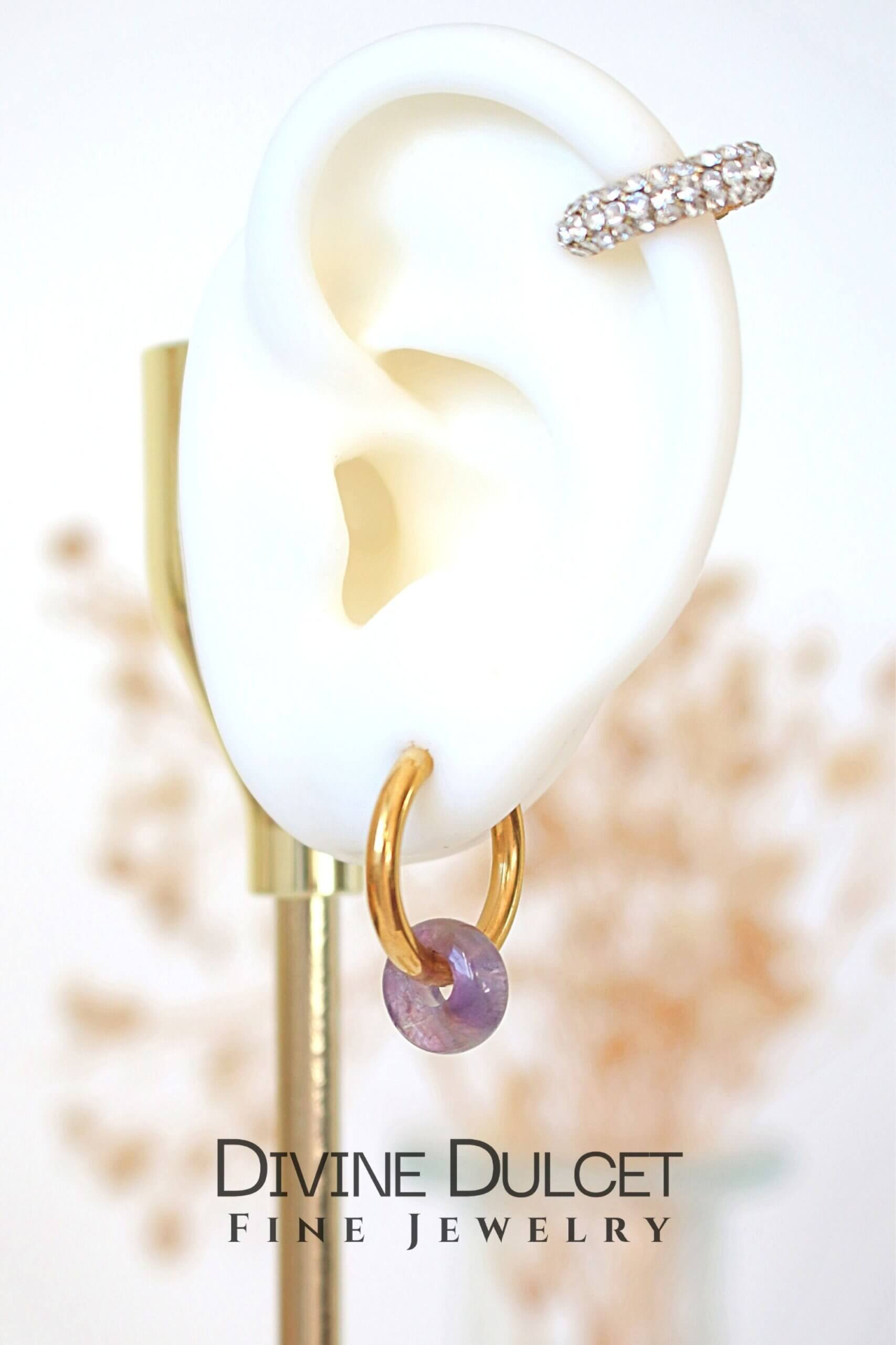 Removable Natural Crystals Beads | 24K Hoop Earrings