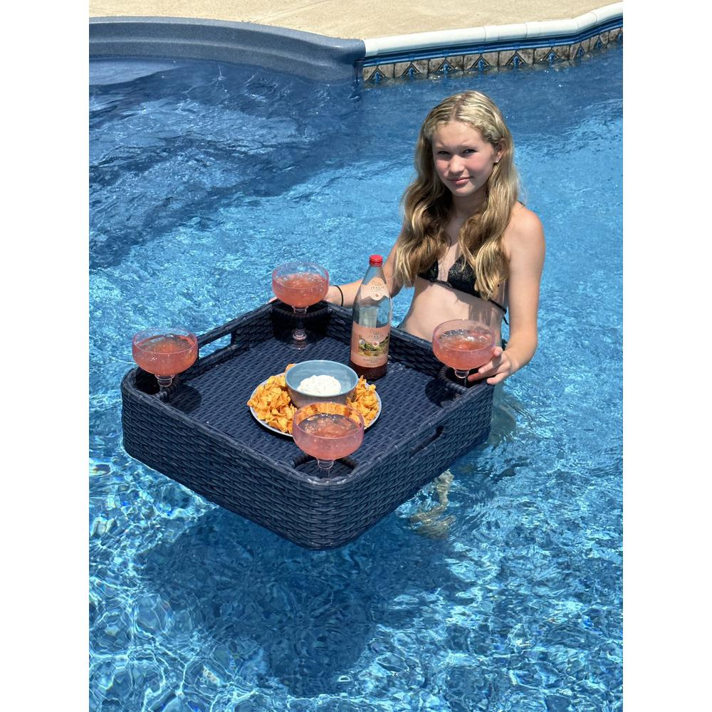 Wicker Floating Pool Tray Durable & Sturdy Aluminum Frame Pool Accessory Tray