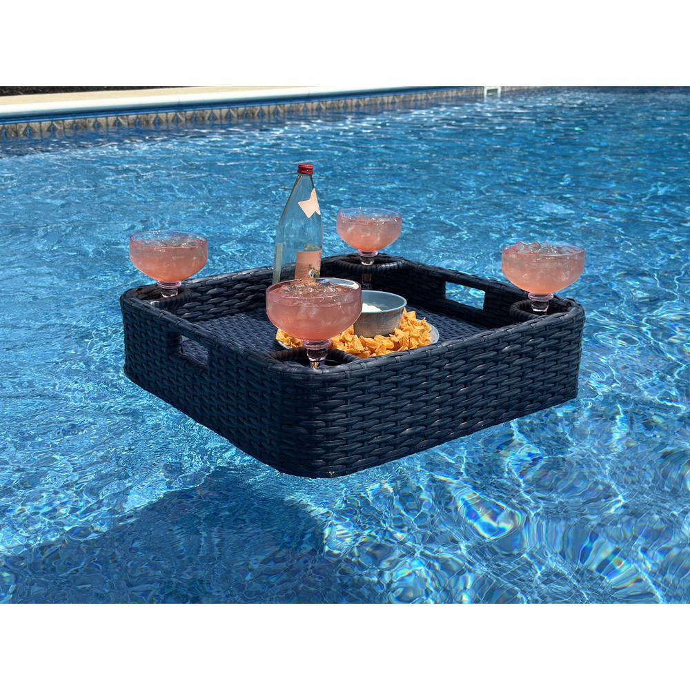 Wicker Floating Pool Tray Durable & Sturdy Aluminum Frame Pool Accessory Tray