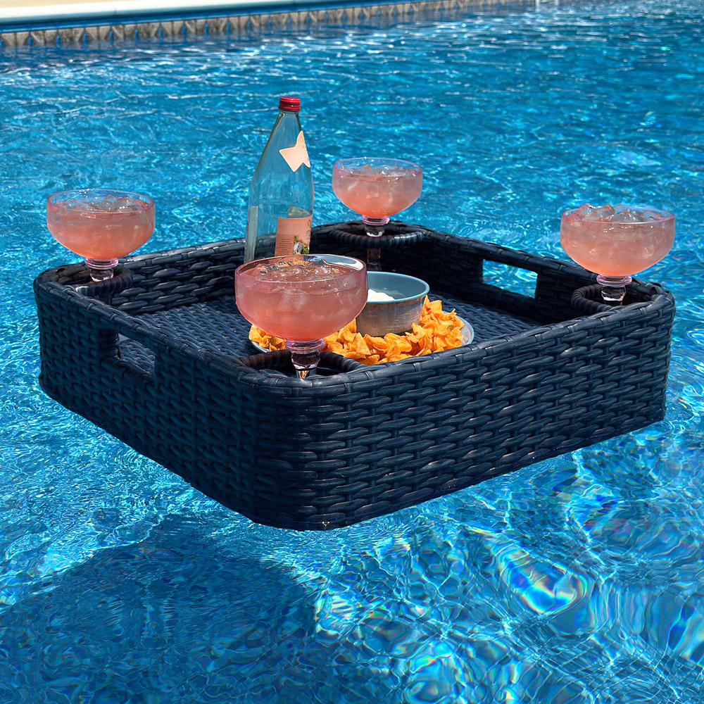Wicker Floating Pool Tray Durable & Sturdy Aluminum Frame Pool Accessory Tray