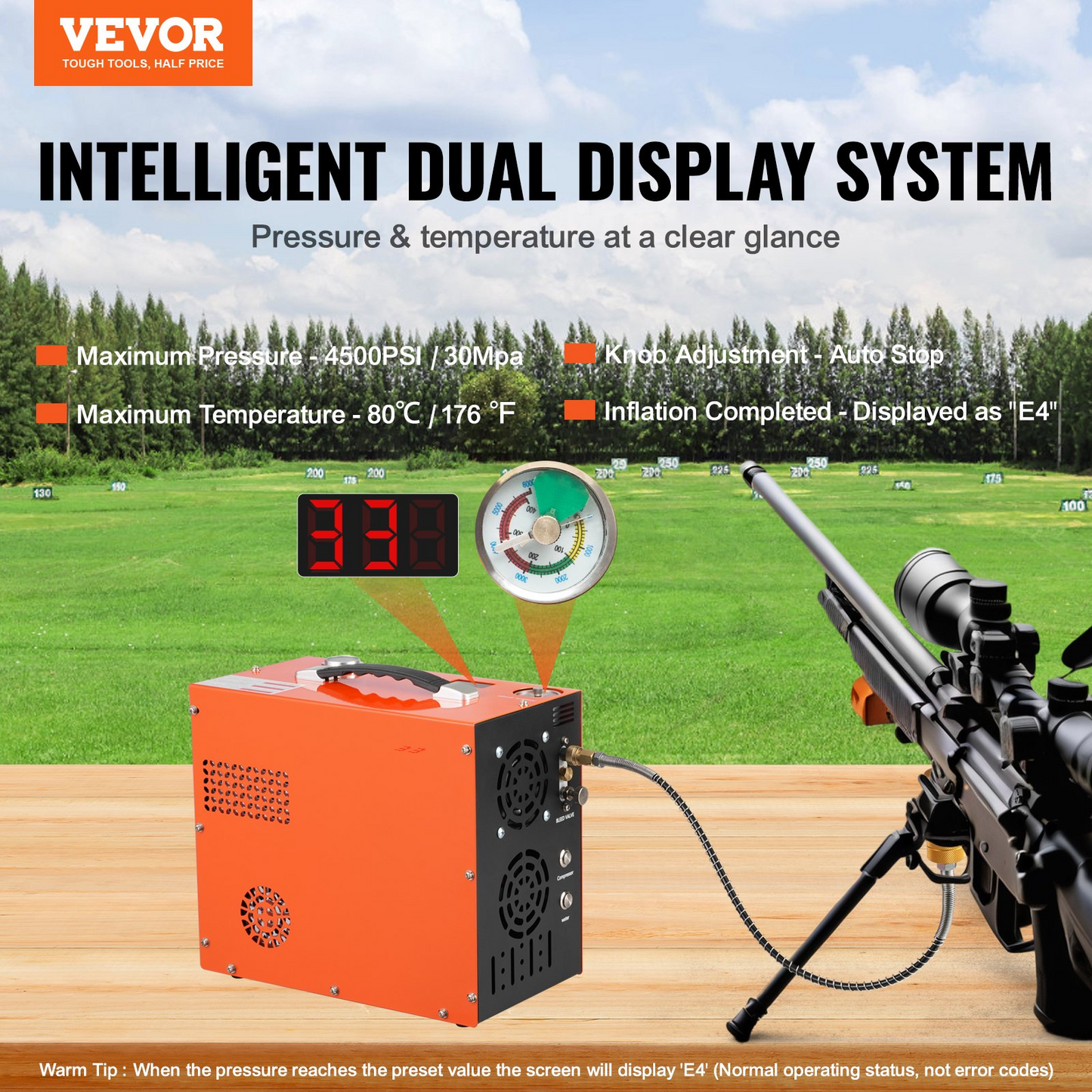 VEVOR PCP Air Compressor, 4500PSI/30Mpa Portable PCP Airgun Compressor - Built-in Water and Fan Cooling System, Auto-Stop | DC12V/AC120V Paintball Tank Compressor for Air Rifle, Scuba Diving Bottle