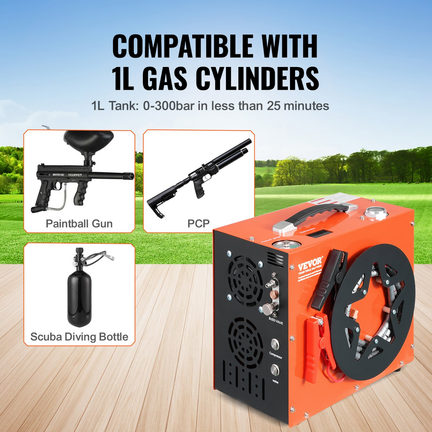VEVOR PCP Air Compressor, 4500PSI/30Mpa Portable PCP Airgun Compressor - Built-in Water and Fan Cooling System, Auto-Stop | DC12V/AC120V Paintball Tank Compressor for Air Rifle, Scuba Diving Bottle