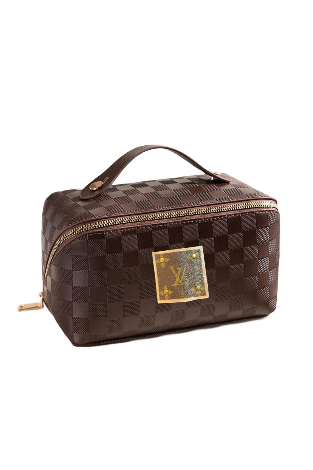 Upcycled Checkered Tone Travel Make Up Pouch