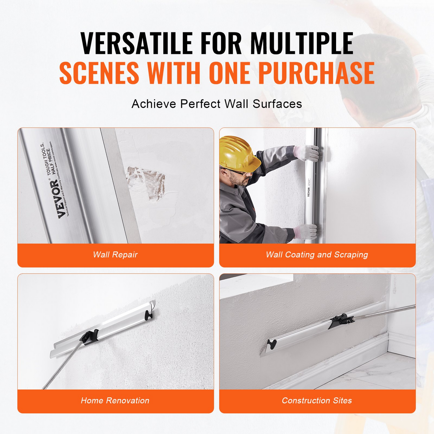 VEVOR Drywall Skimming Blade,48 inch Smoothing Knife, Stainless Steel Blade & Aluminum Alloy Body Professional Skim Coat Tools For Drywall, Wipe/Drywall Knife, for Gyprock/WallBoard/Plasterboard