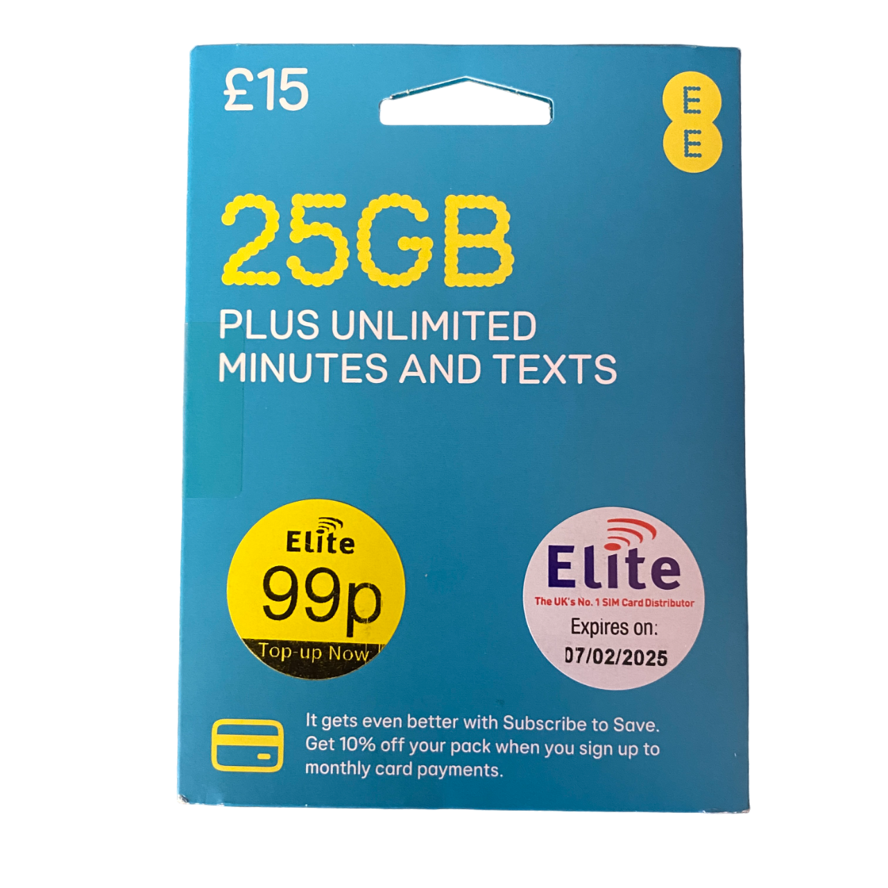EE Pay As You Go Sim Card - £15 Subscription Pack