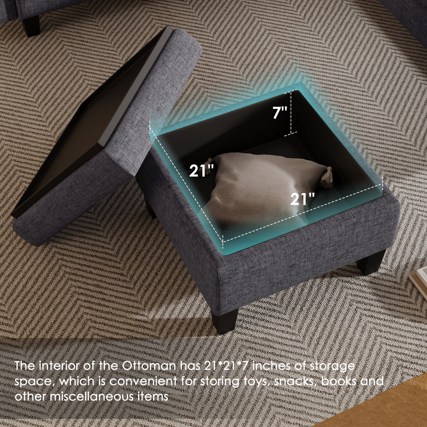 87" Modern Sectional Sofa with coffee table,6-Seat Couch Set with Storage Ottoman,Various Combinations,L-Shape Indoor Furniture with Unique Armrests for Living Room,Apartment, 2 Colors(6 pillows)
