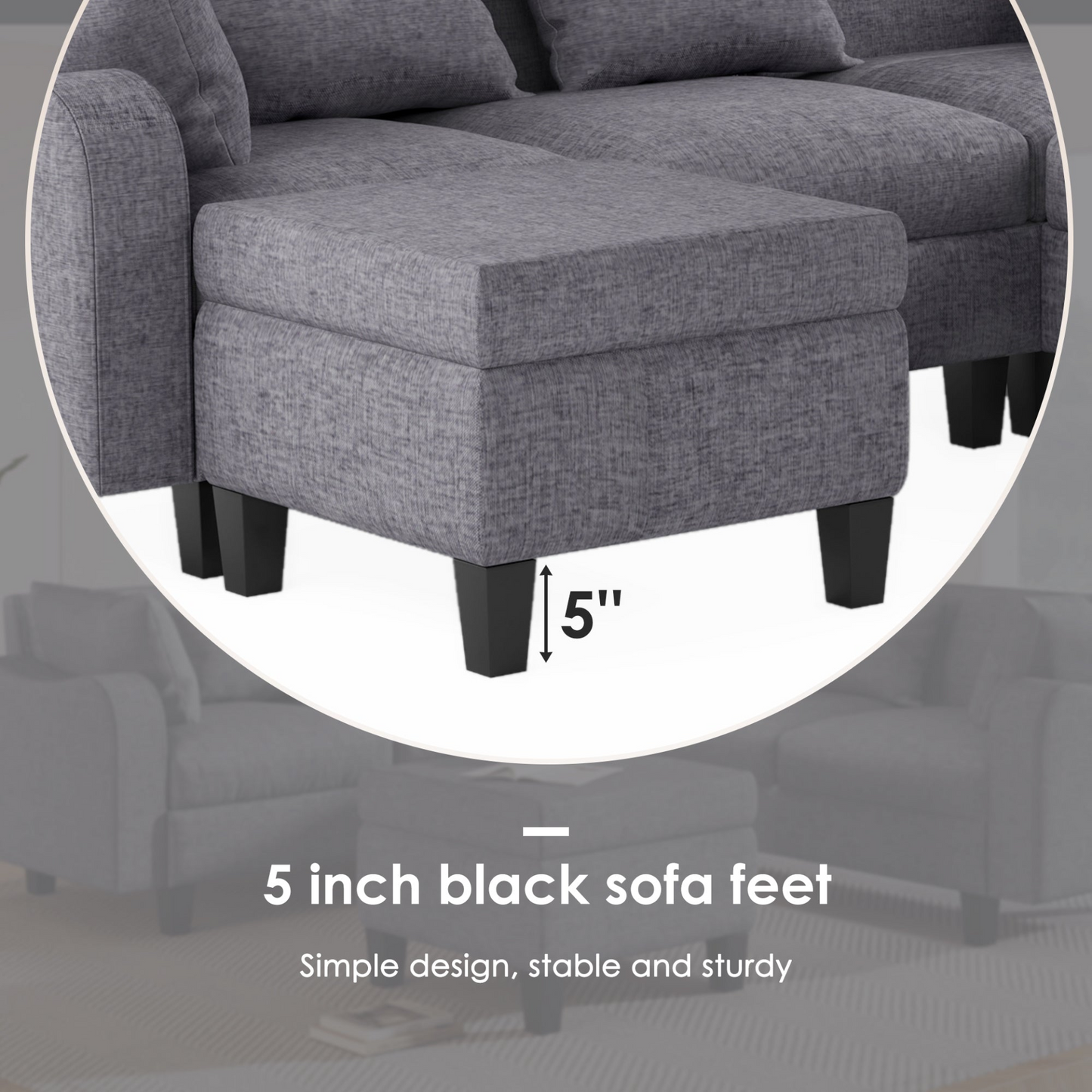 87" Modern Sectional Sofa with coffee table,6-Seat Couch Set with Storage Ottoman,Various Combinations,L-Shape Indoor Furniture with Unique Armrests for Living Room,Apartment, 2 Colors(6 pillows)