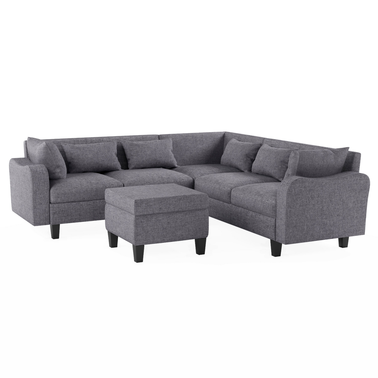 87" Modern Sectional Sofa with coffee table,6-Seat Couch Set with Storage Ottoman,Various Combinations,L-Shape Indoor Furniture with Unique Armrests for Living Room,Apartment, 2 Colors(6 pillows)