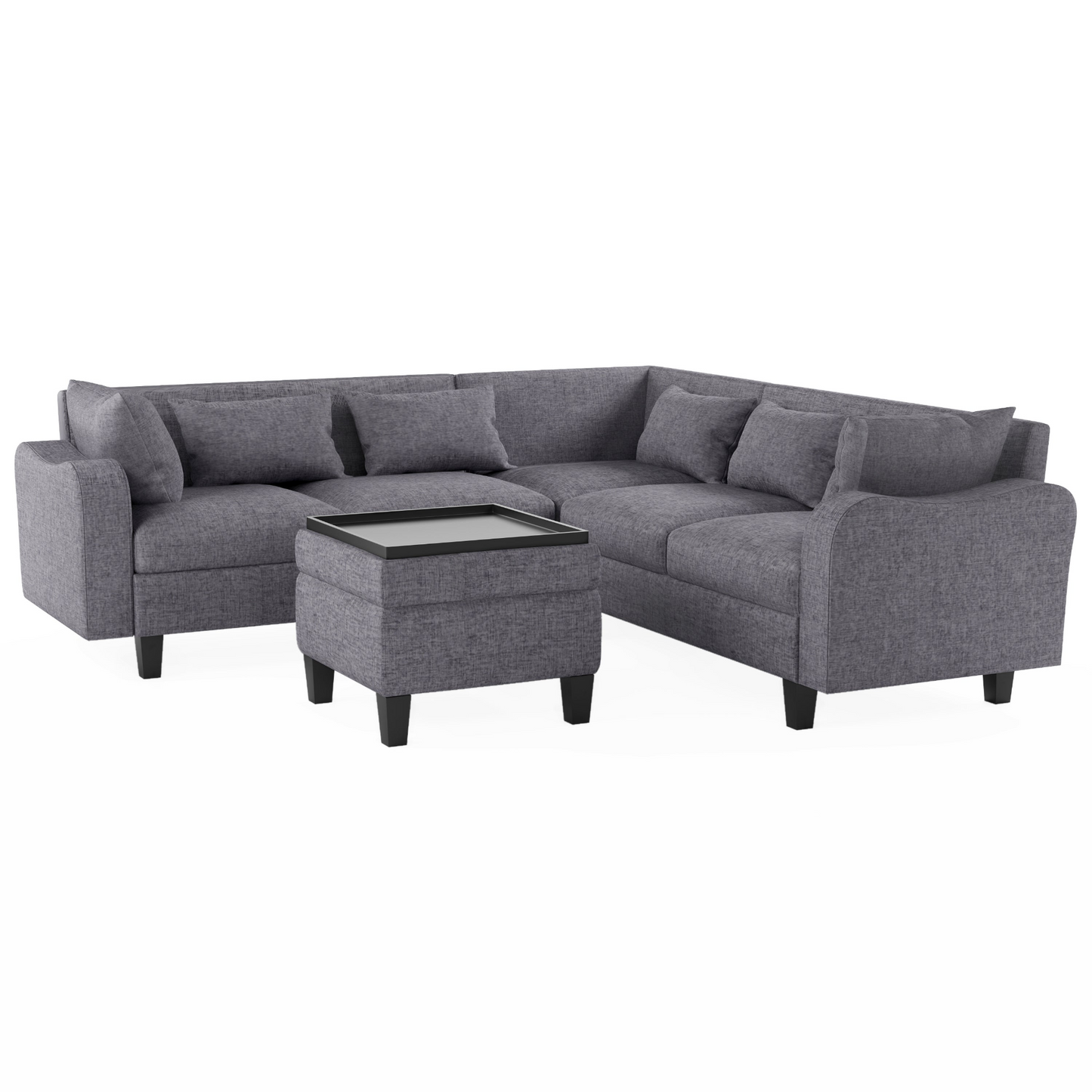 87" Modern Sectional Sofa with coffee table,6-Seat Couch Set with Storage Ottoman,Various Combinations,L-Shape Indoor Furniture with Unique Armrests for Living Room,Apartment, 2 Colors(6 pillows)