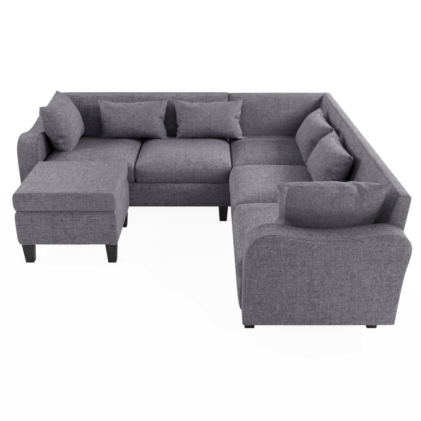 87" Modern Sectional Sofa with coffee table,6-Seat Couch Set with Storage Ottoman,Various Combinations,L-Shape Indoor Furniture with Unique Armrests for Living Room,Apartment, 2 Colors(6 pillows)