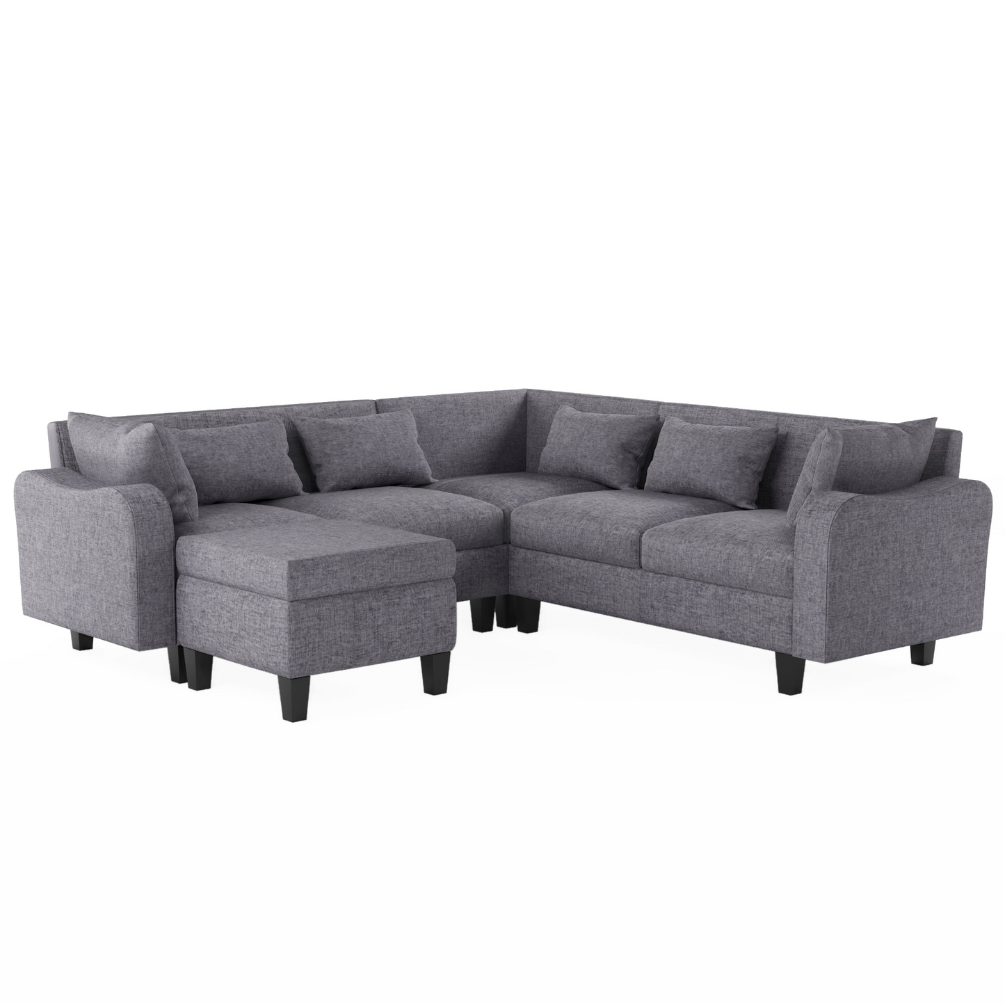 87" Modern Sectional Sofa with coffee table,6-Seat Couch Set with Storage Ottoman,Various Combinations,L-Shape Indoor Furniture with Unique Armrests for Living Room,Apartment, 2 Colors(6 pillows)