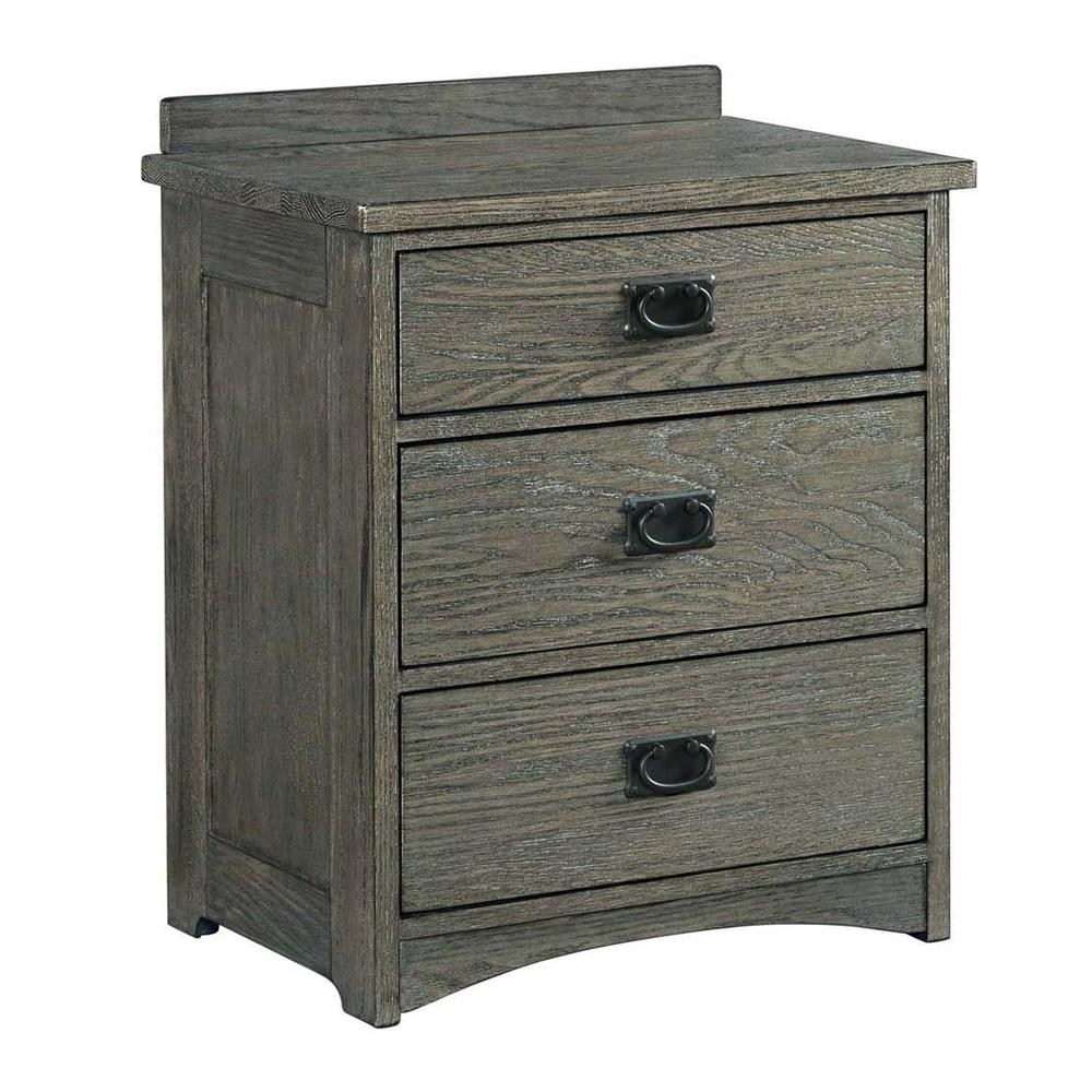 3 Drawer Nightstand in Brushed Pewter - Solid Oak Drawers, Cedar Lined Panels | Shop Now