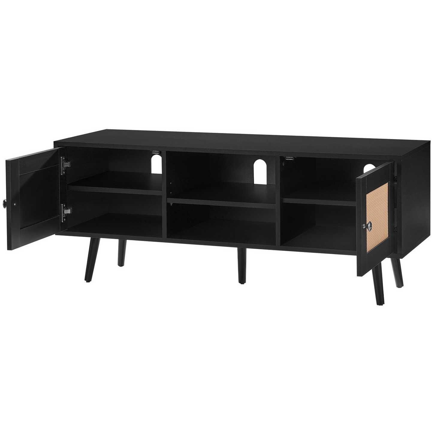 VEVOR Rattan TV Stand - Boho TV Cabinet for 55 inch TV - Mid Century Modern TV Stand - Black