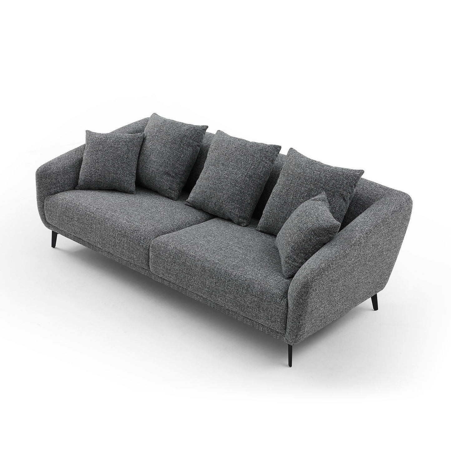 3 Seater Sofa Couch, Modern Fabric Upholstered Sofa with Three Cushions, 2 Pillows, Dark Grey