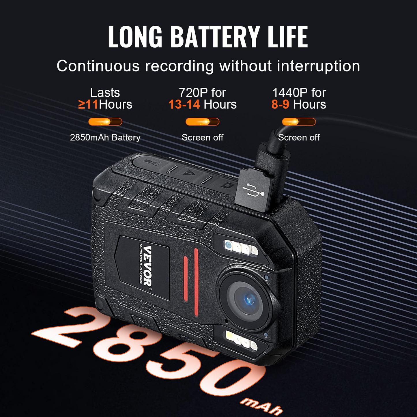 VEVOR 1440P HD Police Body Camera - High-Definition Body Cam with Audio Video Recording Picture, Built-in Battery, LCD, Night Vision - Law Enforcement Gear