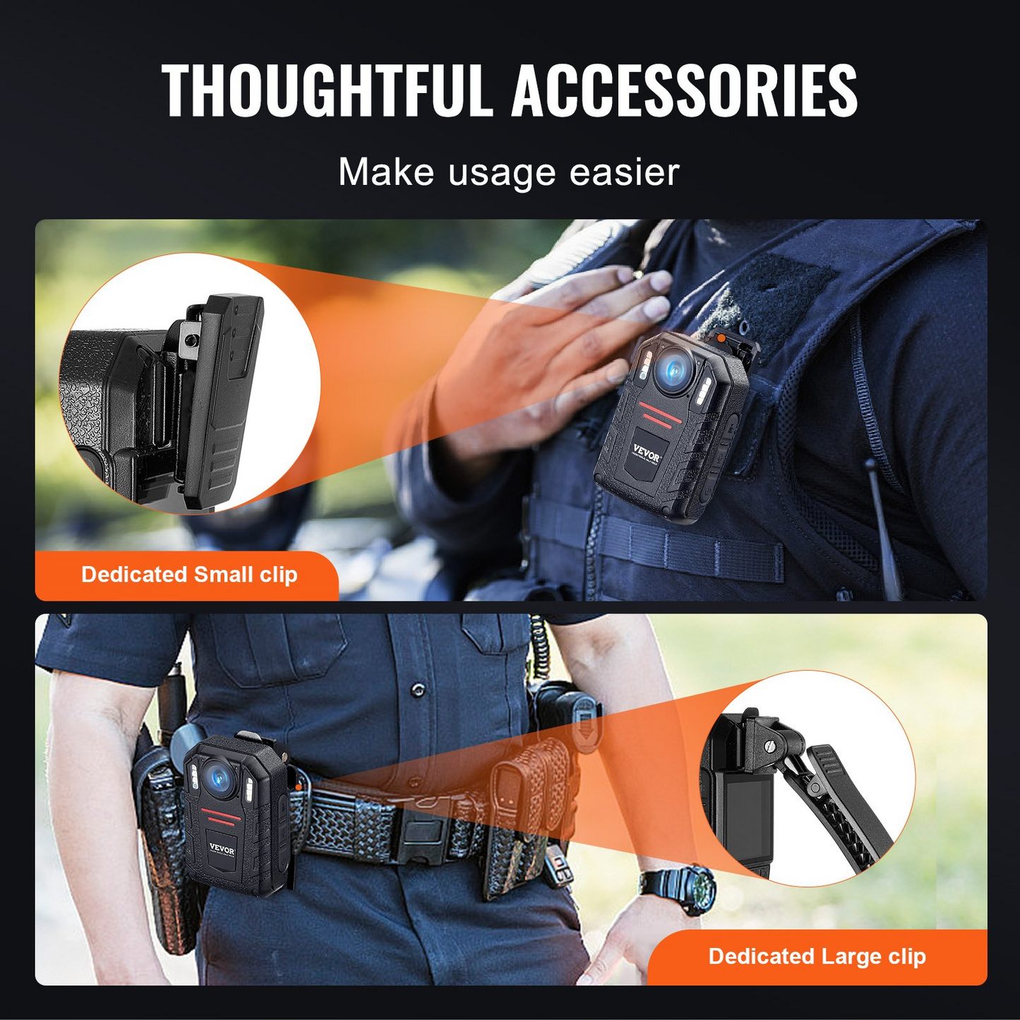 VEVOR 1440P HD Police Body Camera - High-Definition Body Cam with Audio Video Recording Picture, Built-in Battery, LCD, Night Vision - Law Enforcement Gear
