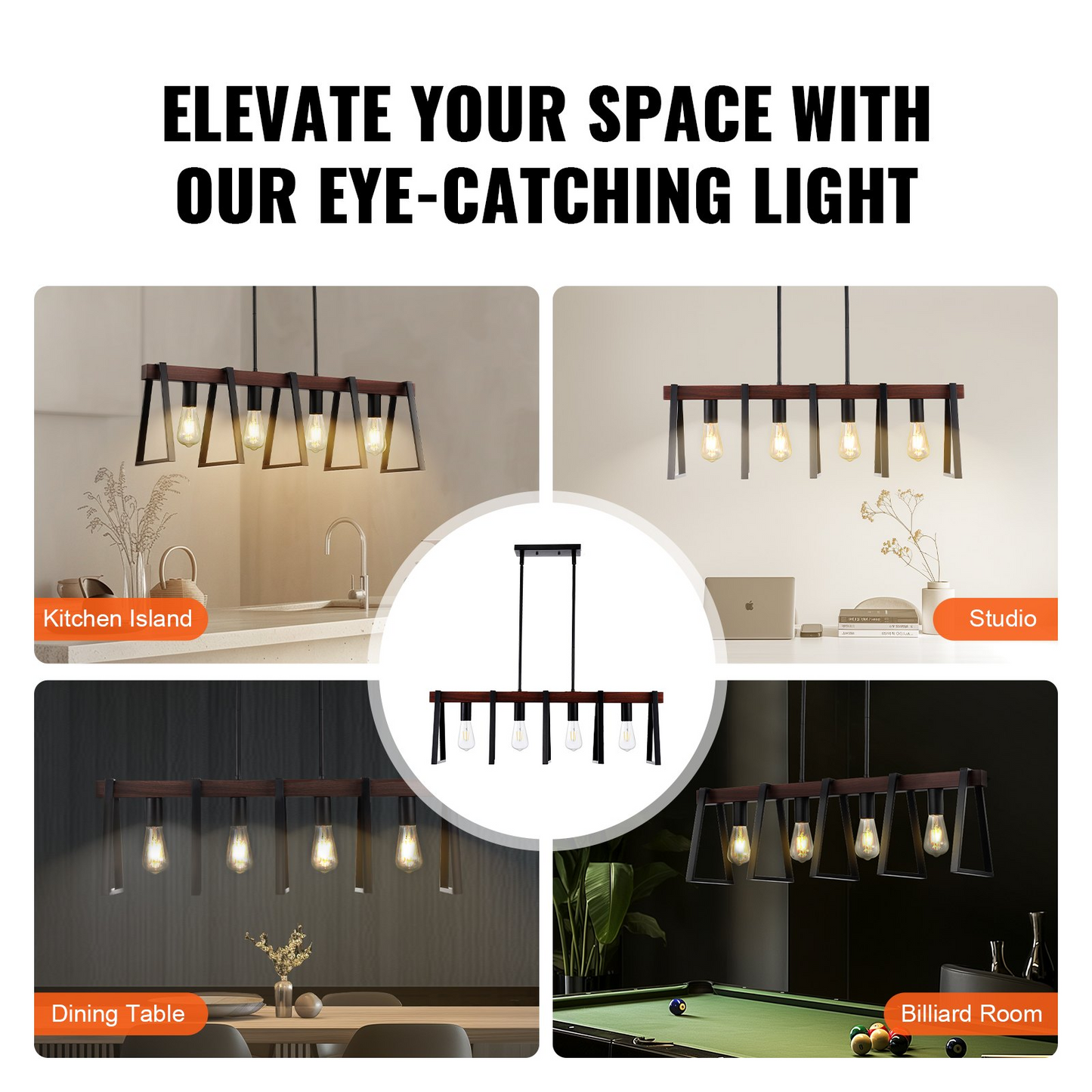 VEVOR 4-Light Kitchen Island Pendant Lights 60W Adjustable Dining Room Light E26