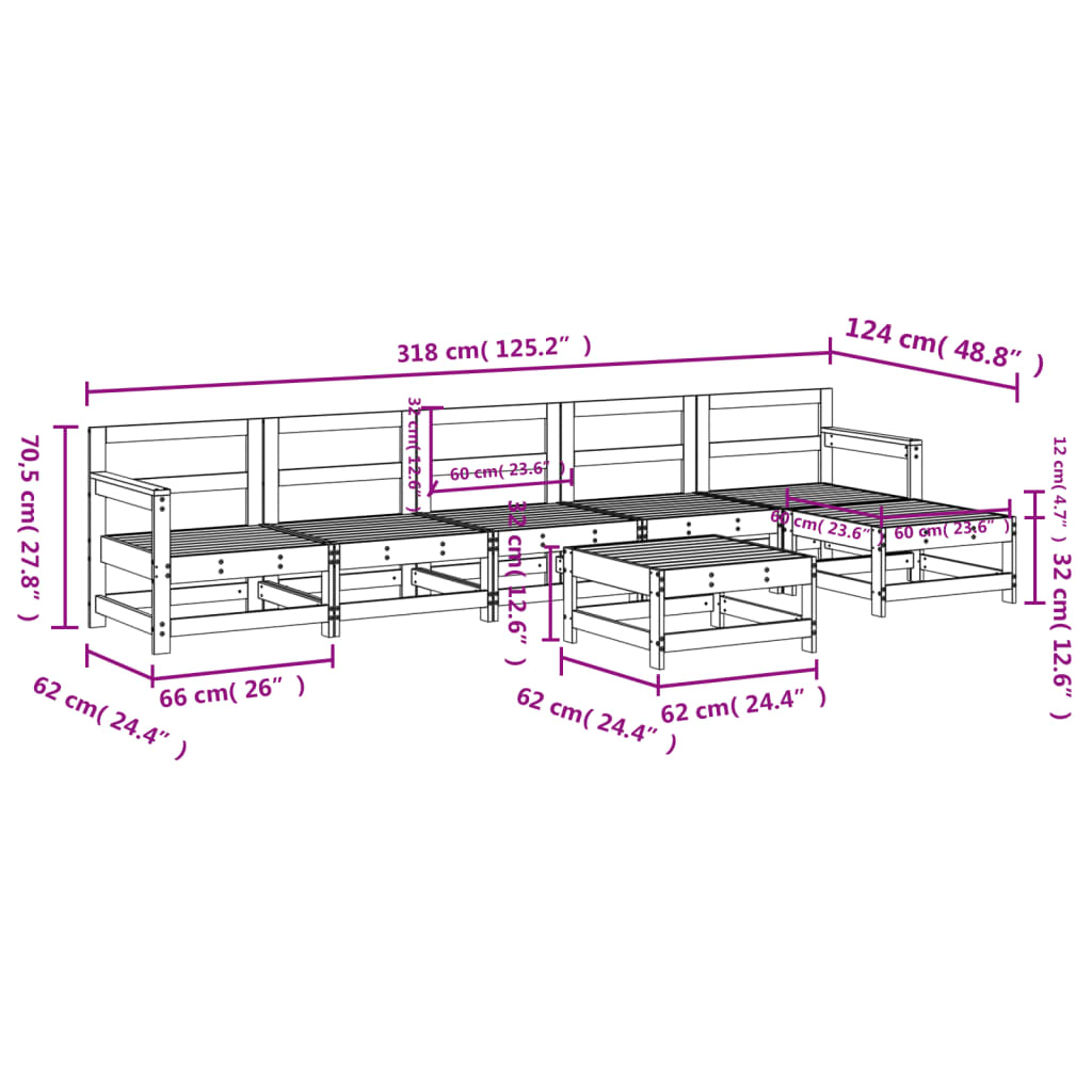 vidaXL 7 Piece Patio Lounge Set White Solid Wood Pine