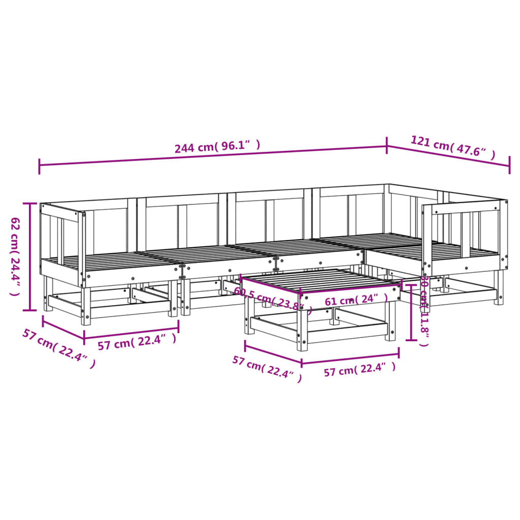 vidaXL 6 Piece Patio Lounge Set White Solid Wood Pine