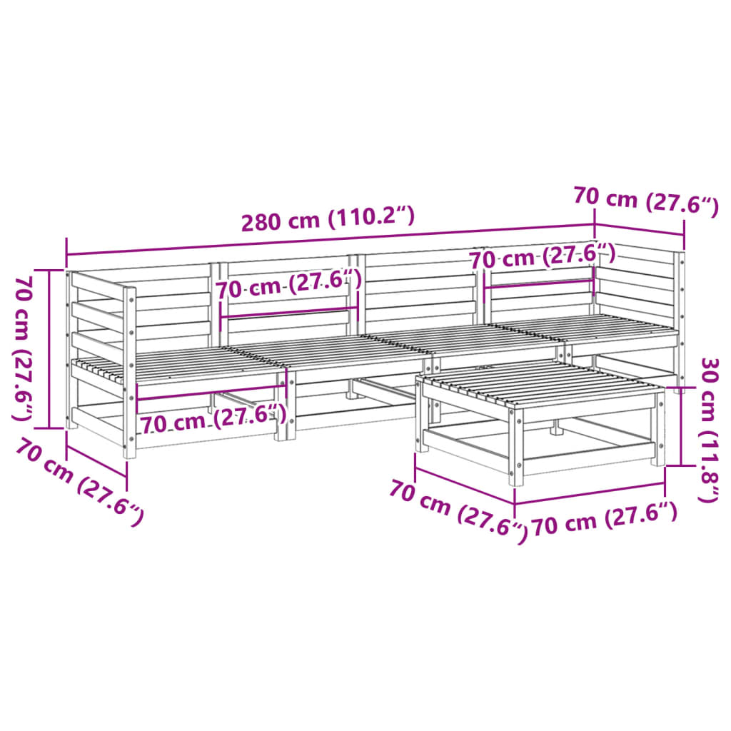 vidaXL 5 Piece Patio Sofa Set Solid Wood Pine