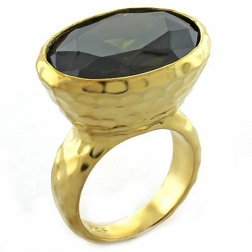 LOAS1011 - Gold 925 Sterling Silver Ring with AAA Grade CZ in Peridot