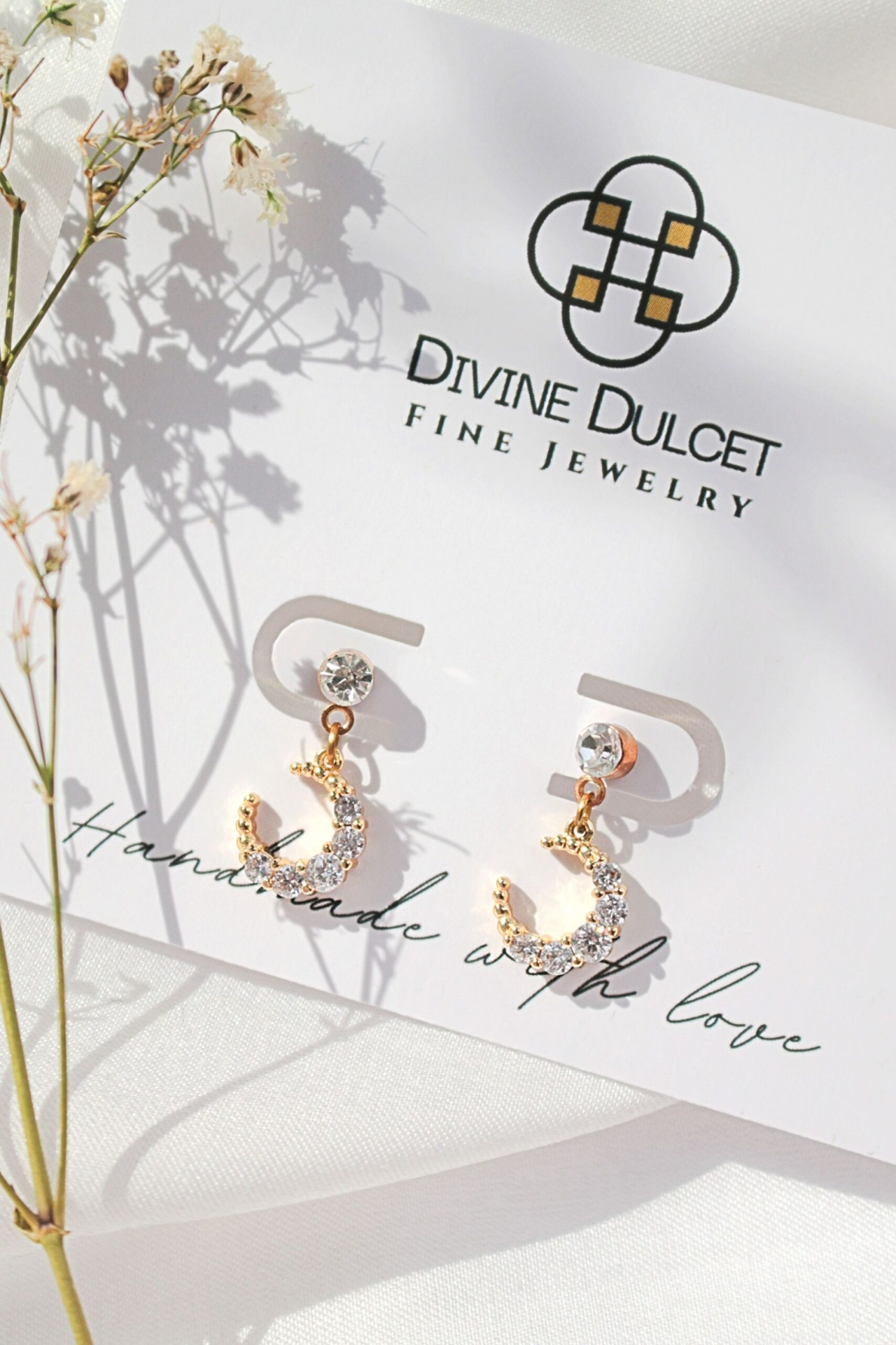 24K Moon CZ Stud Earrings