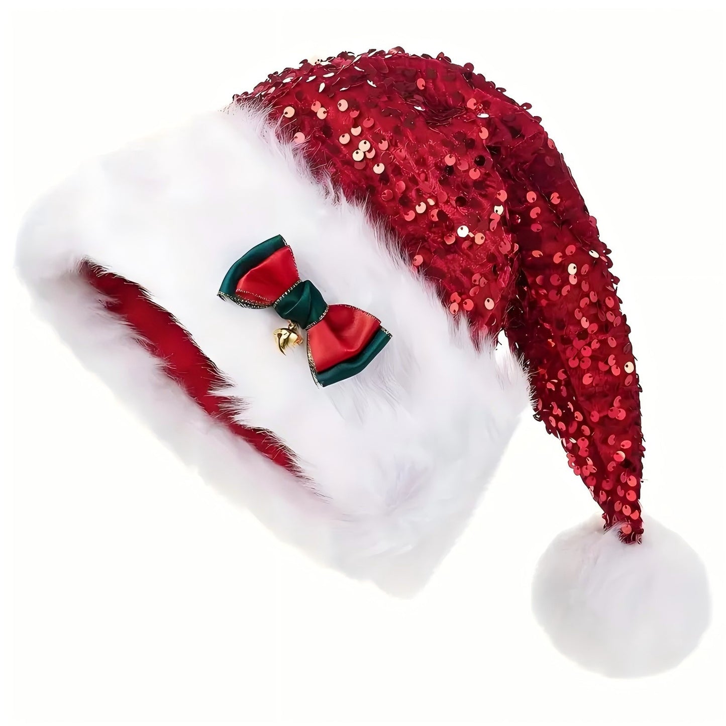 Christmas Hat Red Paillette Bowknot Plush Decorative Hat