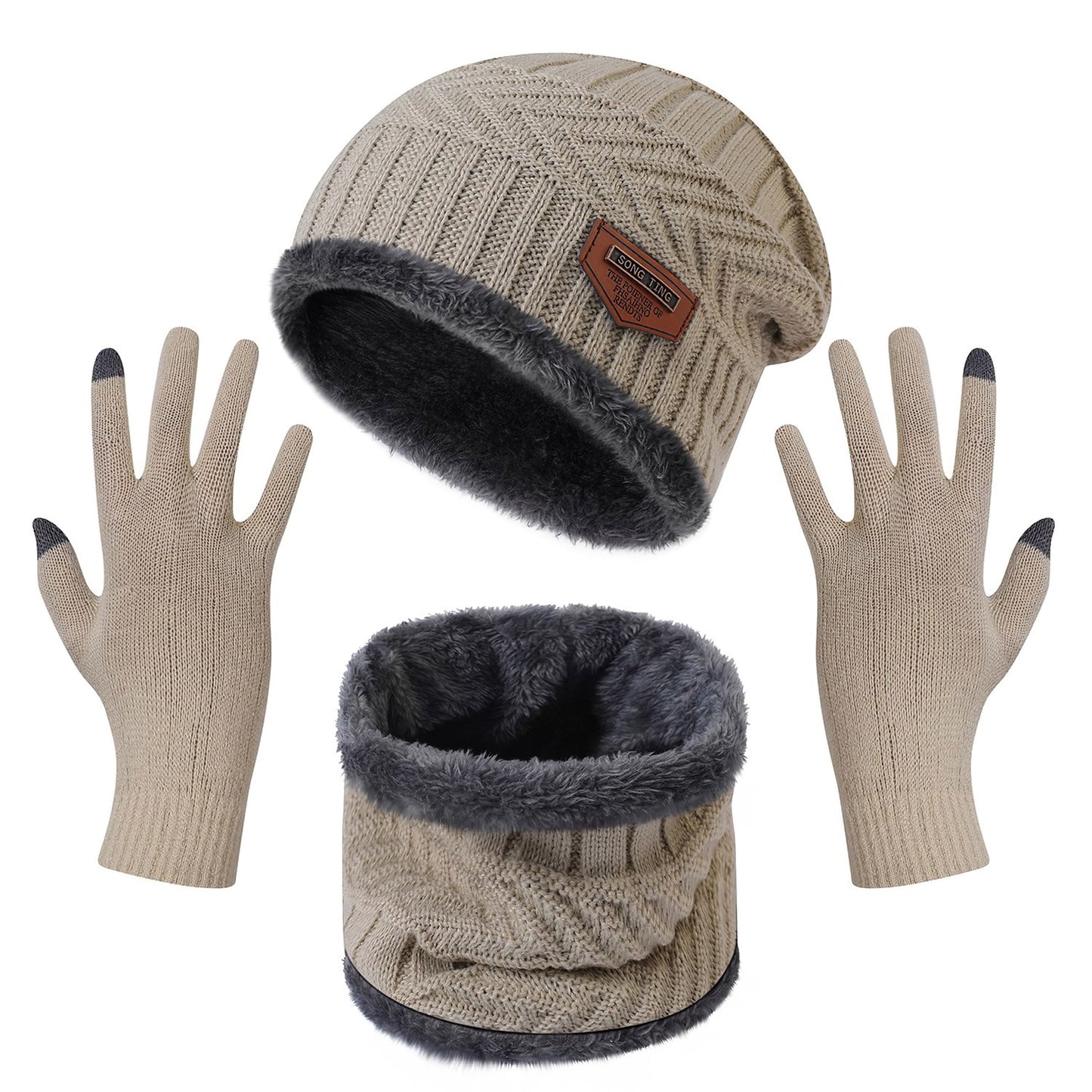 3Pcs Winter Knitted Hat Scarf Gloves Winter Warm Beanie And Touch Screen Gloves Scarf Set Knit Beanie Skull Cap Neck Warmer Mittens For Men Women