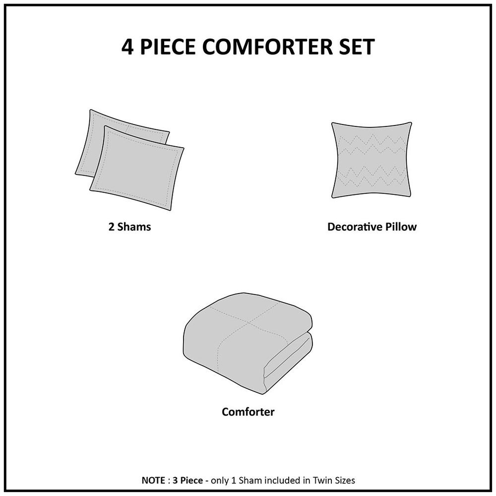 4 Piece Oversized Reversible Seersucker Comforter Set