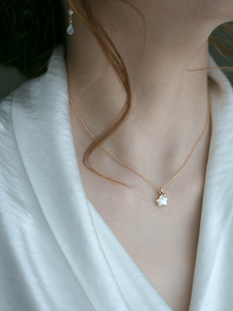 Sterling Silver Five-pointed Star White Lip Shell Necklace Plated