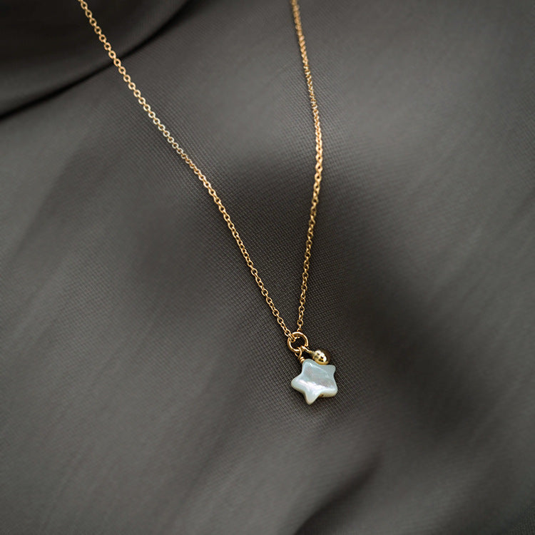 Sterling Silver Five-pointed Star White Lip Shell Necklace Plated