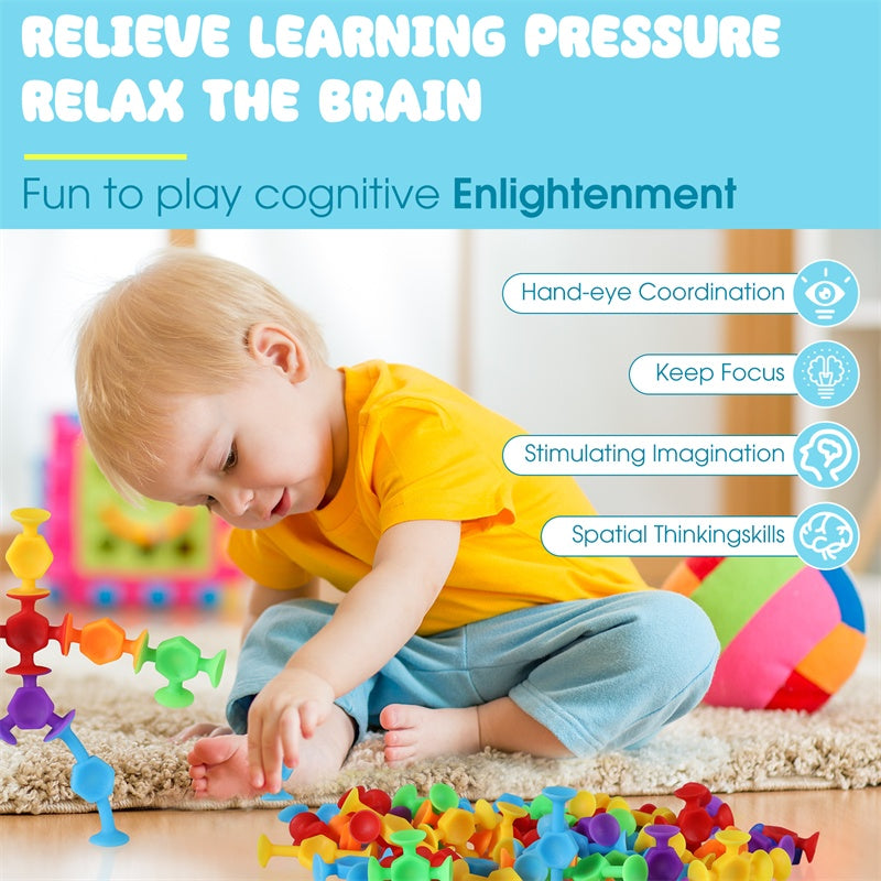 Toys For Kids Ages 4-8 Boys 114 PCS Suction Toys Sensory Boys Girls Stress Release Toys Bath Toys Travel Toys Suction Cup Toys Silicone