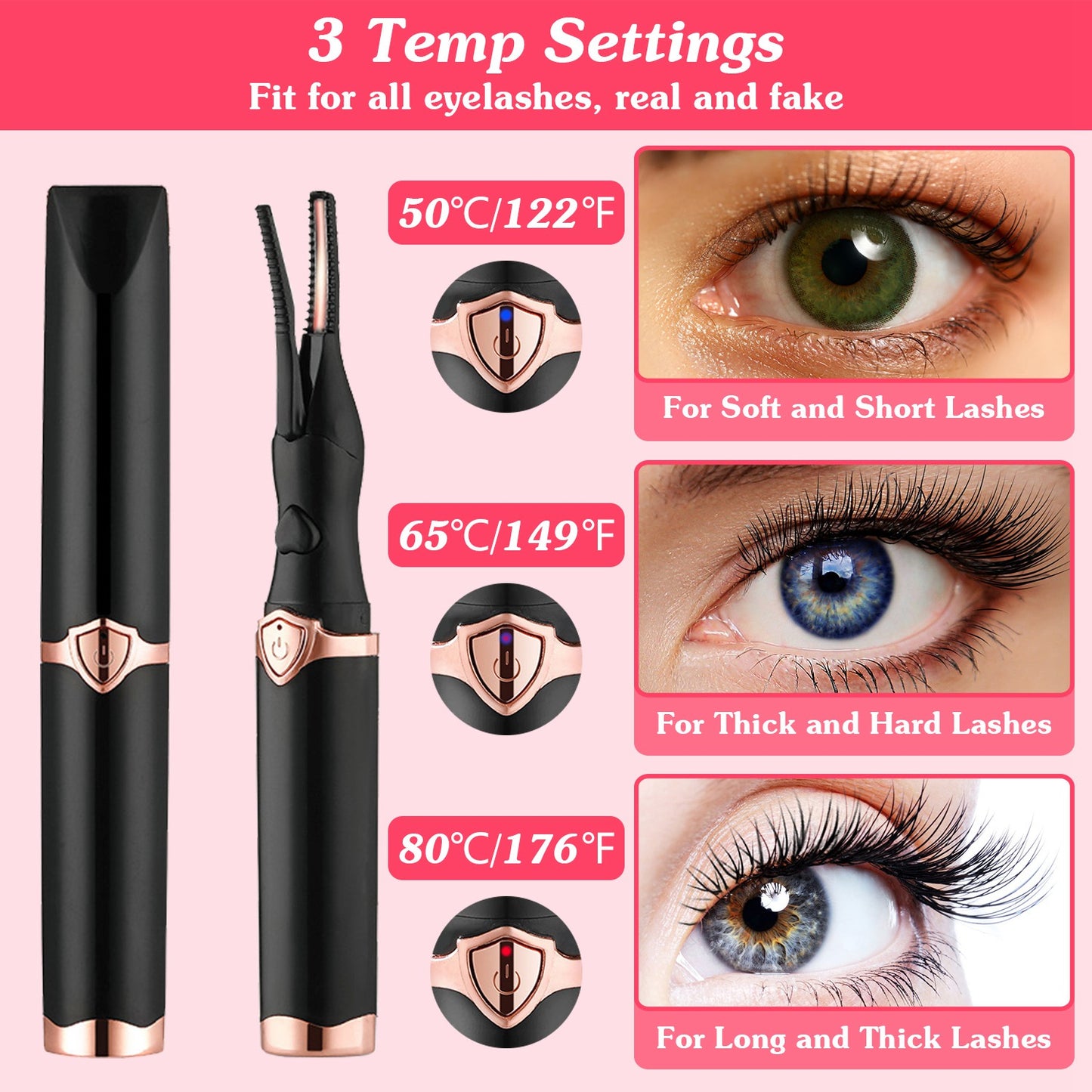 1Pc 2 In 1 Clip Comb Heated Eyelash Curler Electric Mini Lash Curler Natural Eye Lash Makeup Tool With 3 Temp Settings 15Mins Shutdown