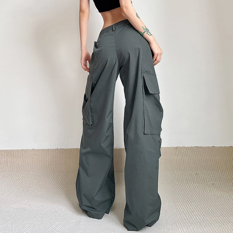 Crumpled Design Irregular Pockets Loose Wide Leg Trousers Casual Mopping Pants