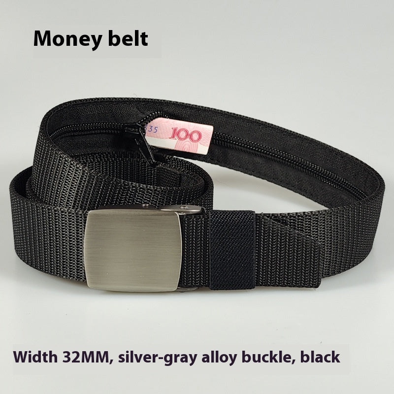 32MM Black Alloy Buckle Nylon Belt Women's Outdoor Security Multifunctional Anti-theft