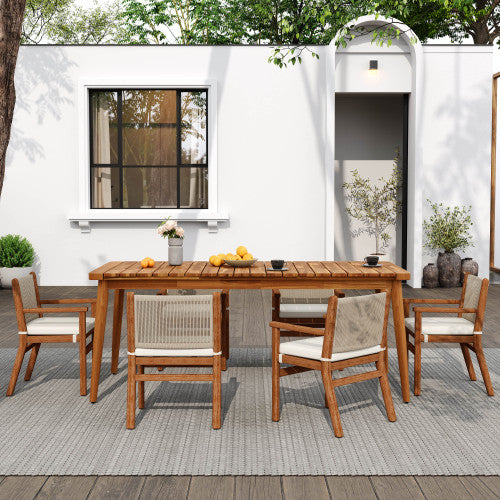 Acacia Wood Dining Table 8-Person Outdoor Table, Farmhouse Furniture For Patio, Garden, Backyard, Teak 180 LBS Weight Capacity 72L