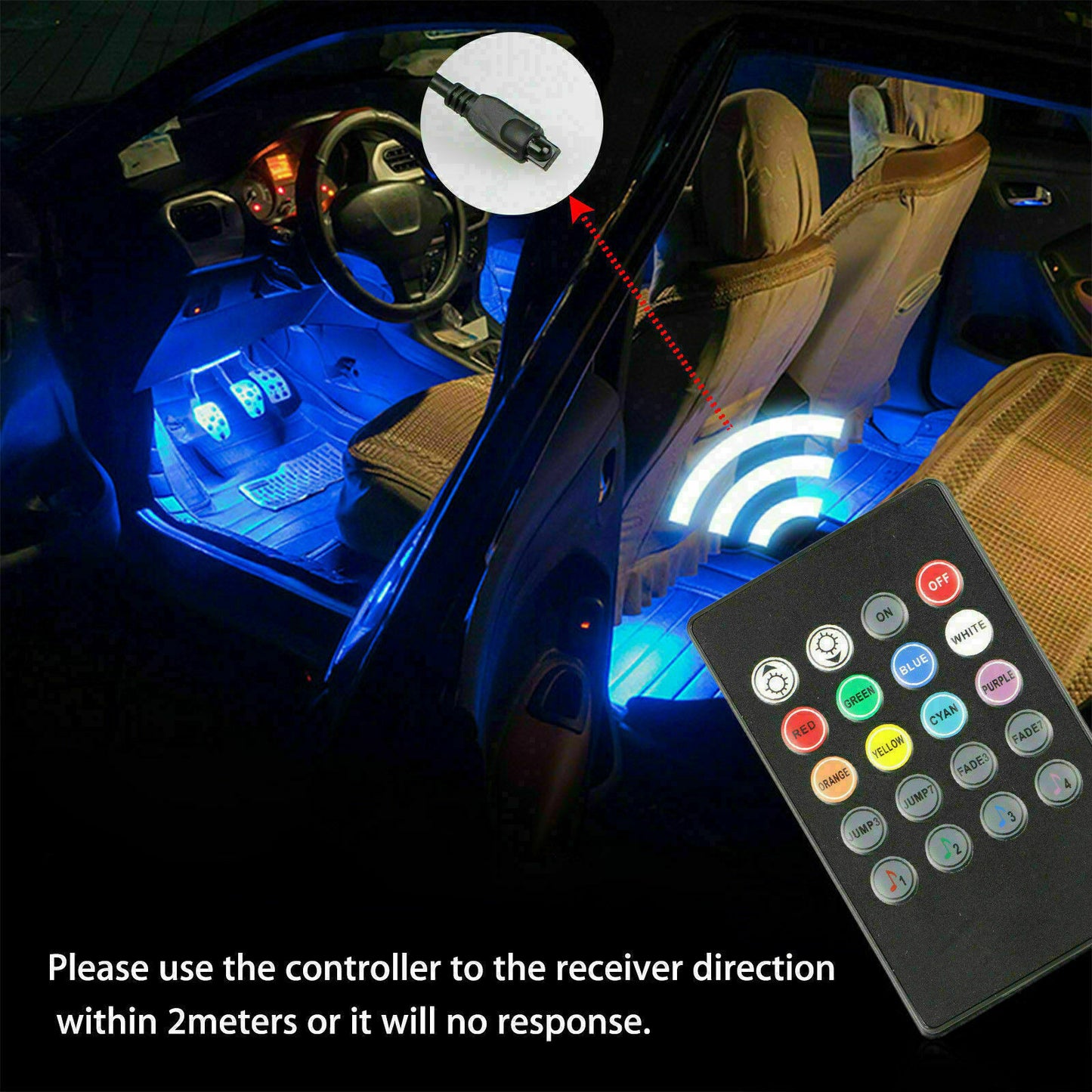 4Pcs 12LED RGB Car Interior Atmosphere Light Strip IR Music Lamp With Remote
