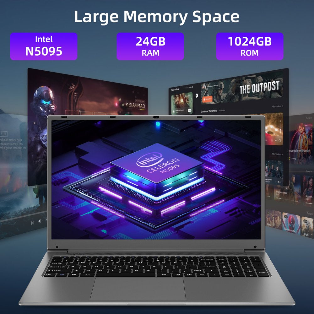 17.3 Inch Windows 11 Laptop 24GB DDR4 1024GB SSD Laptops Computer with Intel Celeron N5095A FHD 1920X1080 Dual Band Wifi, Bluetooth 4.2, Gray