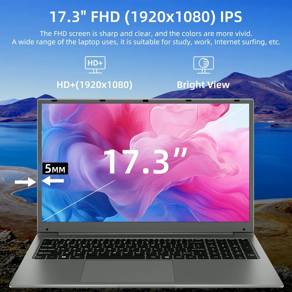 17.3 Inch Windows 11 Laptop 24GB DDR4 1024GB SSD Laptops Computer with Intel Celeron N5095A FHD 1920X1080 Dual Band Wifi, Bluetooth 4.2, Gray