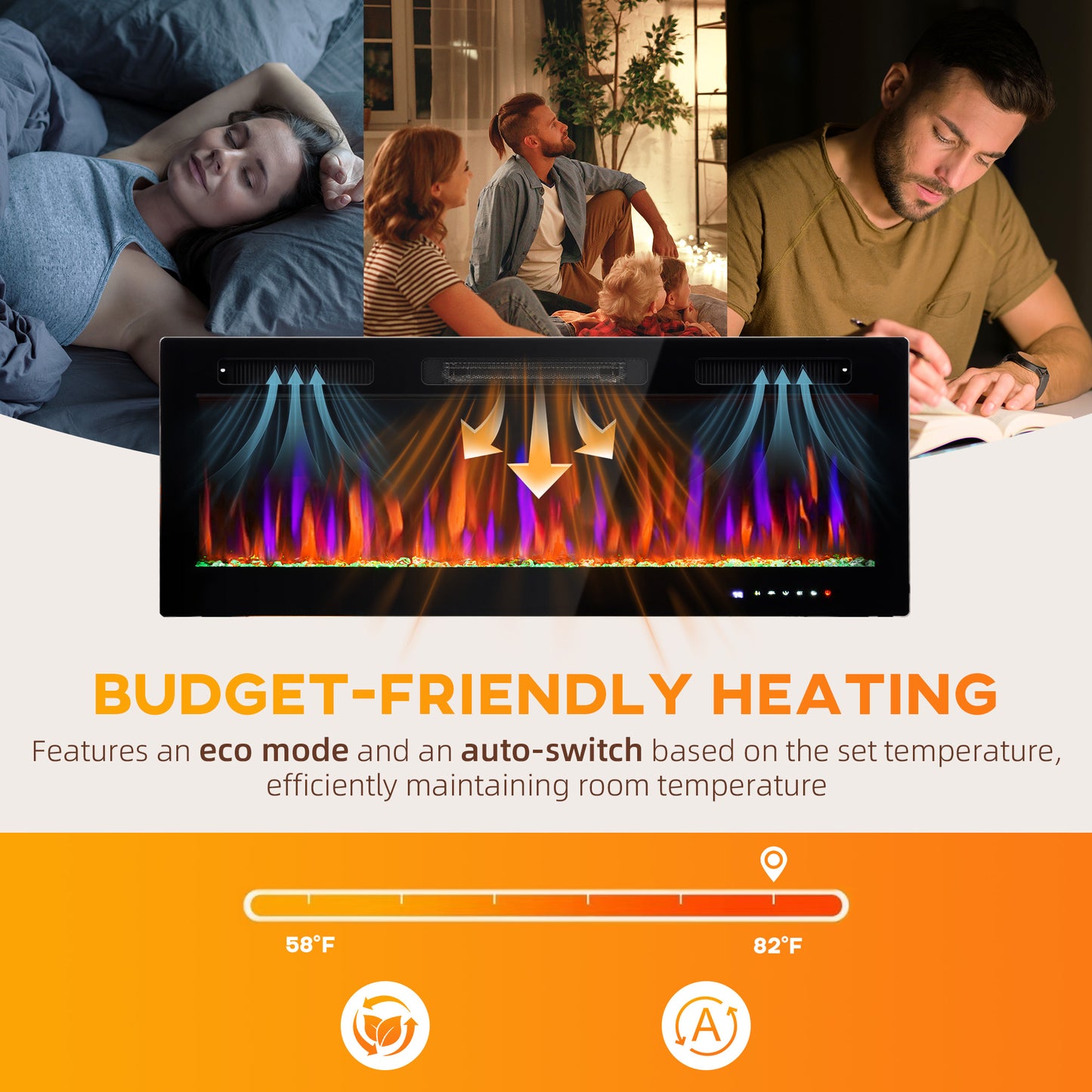 50" Electric Fireplace Recessed and Wall Mounted