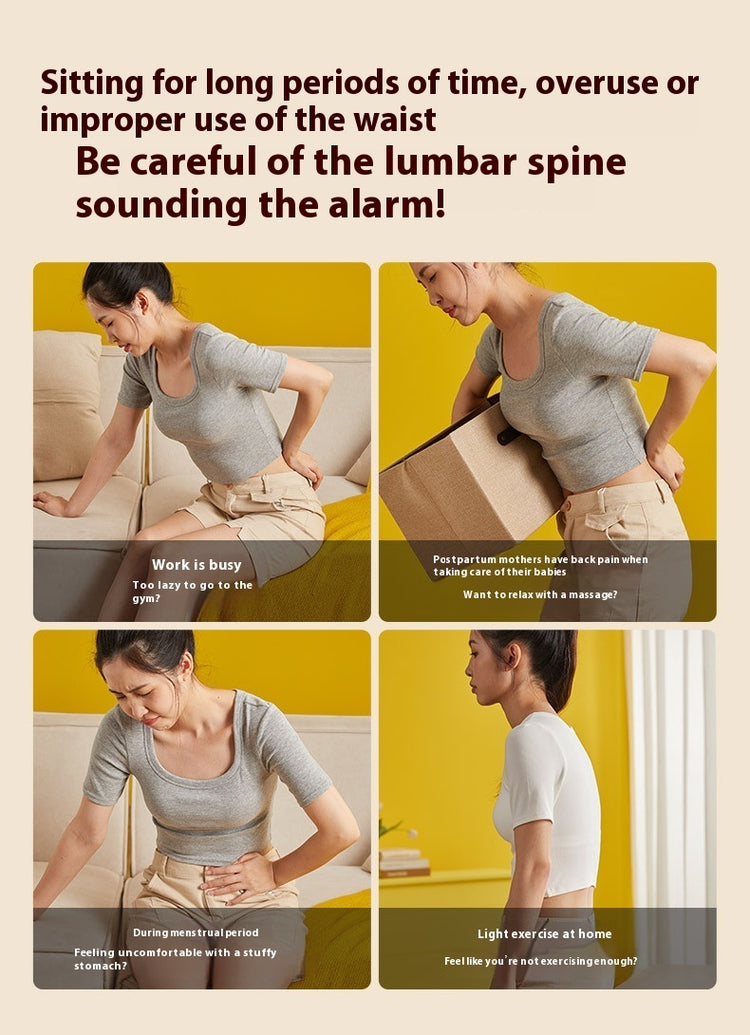 a collage of a woman with her back pain
