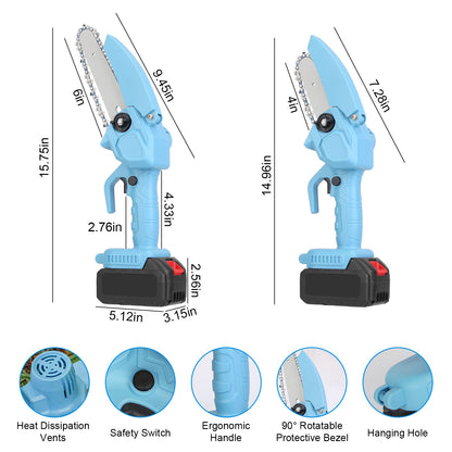 1Pc Electric Mini Chainsaw1Pc  Portable Handheld Cordless Small Chain Saw Battery Powered With 2Pcs 2200mAh Rechargeable Batteries 4in Or 6in Chains For Pruning Trees Wood Cutting