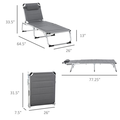 Folding Lounge Chair Outdoor 5-Level Reclining Chaise Lounge Chair Outdoor Camping Tanning Chair with Frame