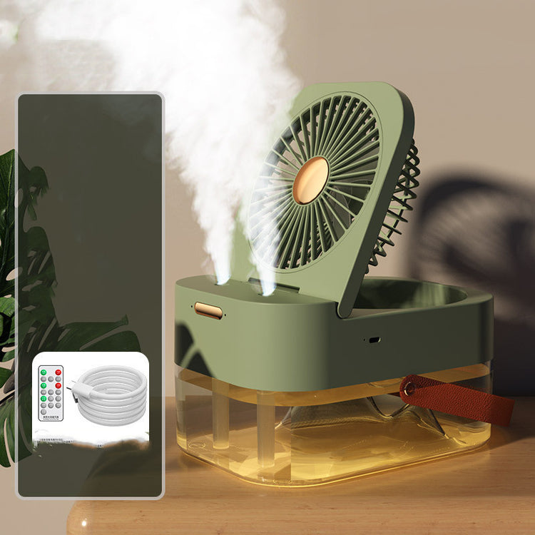 a fan with steam coming out of a plastic container