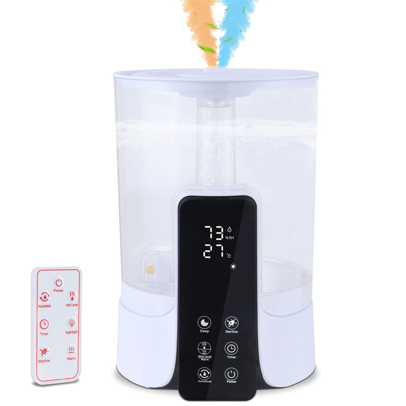a humidifier with a screen and a remote control