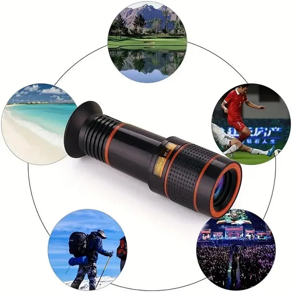 a black and red telescope with many images of people