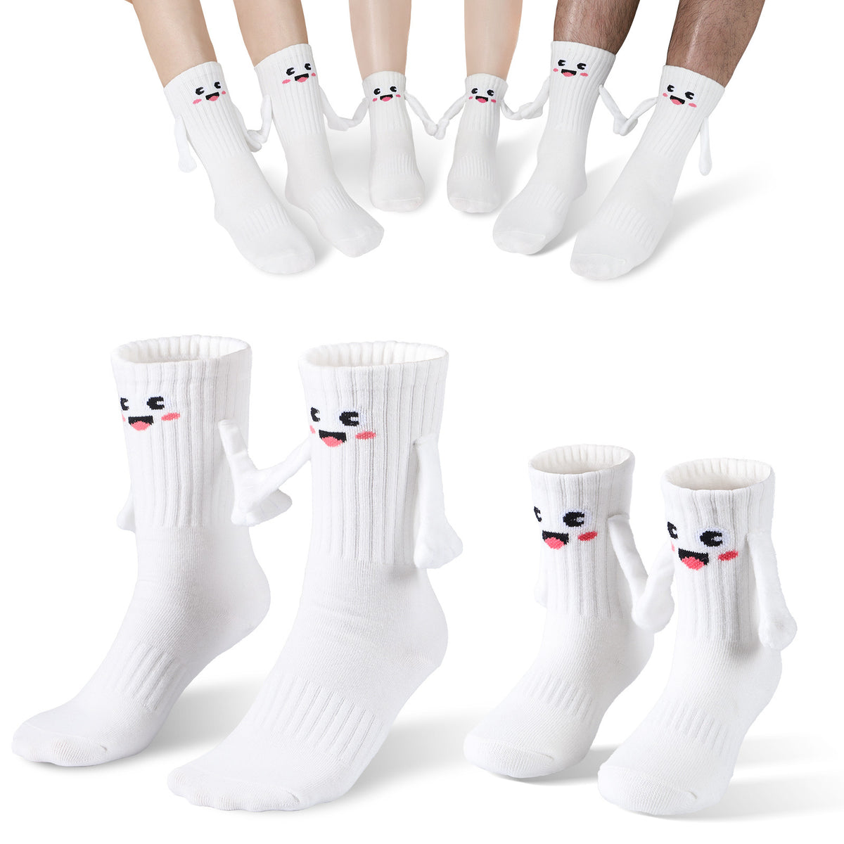 a group of socks with faces