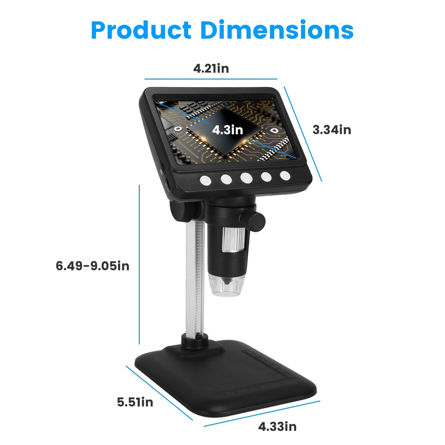 1Pc 4.3Inch LCD Digital Microscope 1,000X 1080P Photo Video Error Coin Magnifier With 8 Dimmable LED Lights PC Views Compatible With MacOS Windows Included 32GB Card