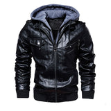 Men Hooded Leather Jacket Thick Motorcycle Windproof Male Casual Winter PU Jacket